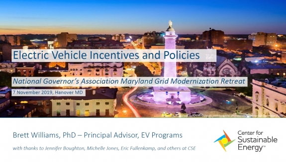 Title slide of the presentation Electric Vehicle Incentives and Policies