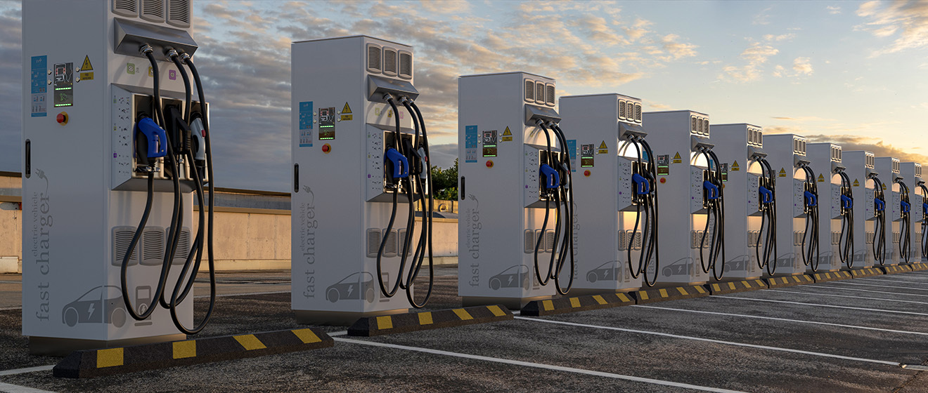 Image of EV fast charger and car charging 