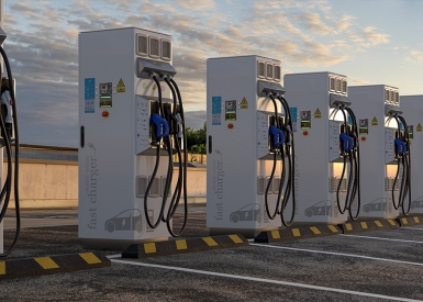 Image of EV fast charger and car charging 