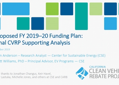 Proposed FY 2019–20 Funding Plan: Final CVRP Supporting Analysis